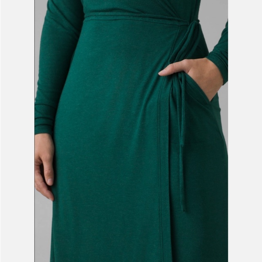 PRANA DEEP PINE HEATHER GREEN FOUNDATION LONG SLEEVE WRAP DRESS 1966871 SZ Large - Picture 3 of 16